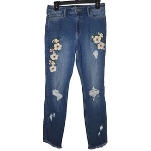 Hollister Womens Floral Embroidered Super Skinny Crop Jeans 7R Boho Indie Casual